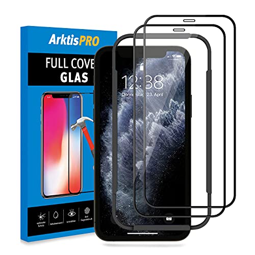 Arktis Displayschutzglas kompatibel mit iPhone 11 Pro 3er Set, Schutzglas [Full Cover] Vorderseitenschutz, Anti-Fingerprint hüllenfreundlich von Arktis
