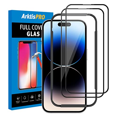 Arktis Glas-Displayschutz kompatibel mit iPhone 14 Pro (6,1") 2er Set, Schutzglas [3D Full Cover] Rahmen aus widerstandsfähigem Harz, hüllenfreundlich, blasenfrei, mit Aufbringhilfe von Arktis