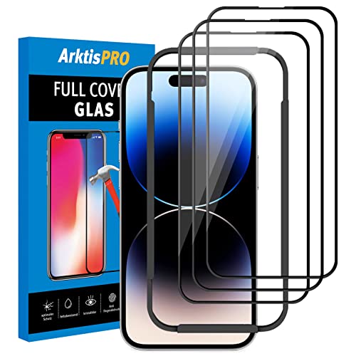 Arktis Glas-Displayschutz kompatibel mit iPhone 14 Pro (6,1") 3er Set, Schutzglas [3D Full Cover] Rahmen aus widerstandsfähigem Harz, hüllenfreundlich, blasenfrei, mit Aufbringhilfe von Arktis