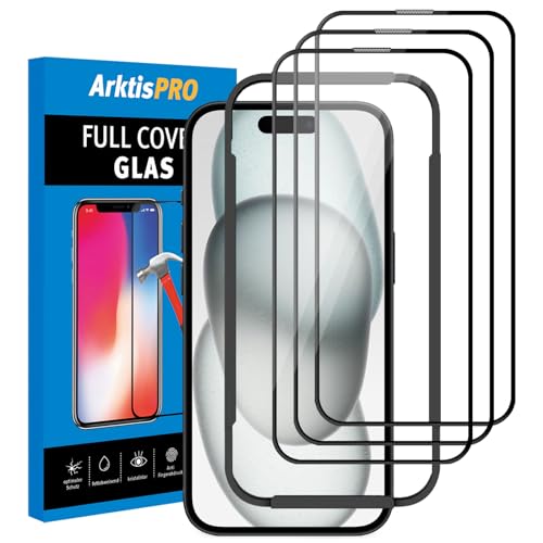 Arktis Glas-Displayschutz kompatibel mit iPhone 15 Plus (6,7"), Schutzglas [3D Full Cover] Rahmen aus widerstandsfähigem Harz, hüllenfreundlich, blasenfrei, mit Aufbringhilfe (2) von Arktis