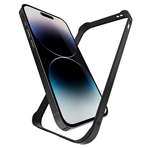 Arktis Hülle kompatibel mit iPhone 14 Pro Max, AirZero Alu Bumper Rahmen - Schwarz kabelloses Laden möglich Aluminium ultradünn federleicht von Arktis