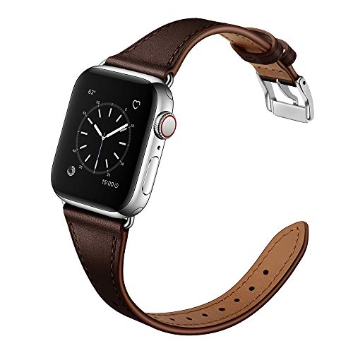 Arktis Lederarmband für Frauen kompatibel mit Apple Watch (Apple Watch Ultra 1/2 49 mm) (Series 7 8 9 45 mm) (Series SE 6 5 4 44 mm) (Series 3 2 1 42 mm) [Echtes Leder] Edelstahlschließe - Dunkelbraun von Arktis