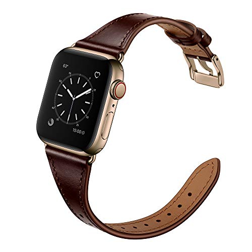 Arktis Lederarmband für Frauen kompatibel mit Apple Watch (Apple Watch Ultra 1/2 49 mm) (Series 7 8 9 45 mm) (Series SE 6 5 4 44 mm) (Series 3 2 1 42 mm) [Echtes Leder] Edelstahlschließe - Kastanie von Arktis