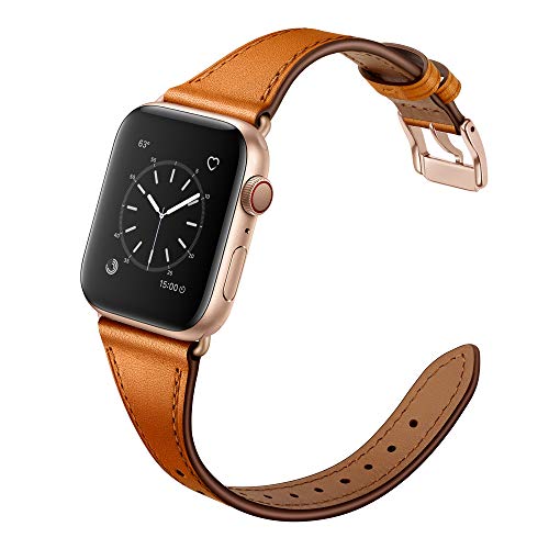 Arktis Lederarmband für Frauen kompatibel mit Apple Watch (Apple Watch Ultra 1/2 49 mm) (Series 7 8 9 45 mm) (Series SE 6 5 4 44 mm) (Series 3 2 1 42 mm) [Echtes Leder] mit Edelstahlschließe - Cognac von Arktis