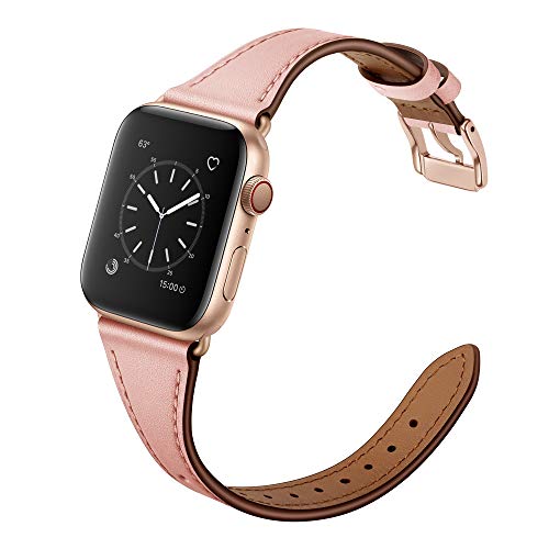Arktis Lederarmband für Frauen kompatibel mit Apple Watch (Apple Watch Ultra 1/2 49 mm) (Series 7 8 9 45 mm) (Series SE 6 5 4 44 mm) (Series 3 2 1 42 mm) [Echtes Leder] mit Edelstahlschließe - Rosé von Arktis