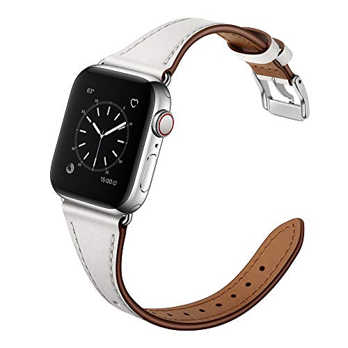 Arktis Lederarmband für Frauen kompatibel mit Apple Watch (Apple Watch Ultra 1/2 49 mm) (Series 7 8 9 45 mm) (Series SE 6 5 4 44 mm) (Series 3 2 1 42 mm) [Echtes Leder] mit Edelstahlschließe - Weiß von Arktis