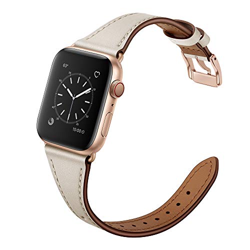 Arktis Lederarmband für Frauen kompatibel mit Apple Watch (Apple Watch Ultra 1/2 49 mm) (Series 7 8 9 45 mm) (Series SE 6 5 4 44 mm) (Series 3 2 1 42 mm) Edelstahlschließe - Ivory White von Arktis
