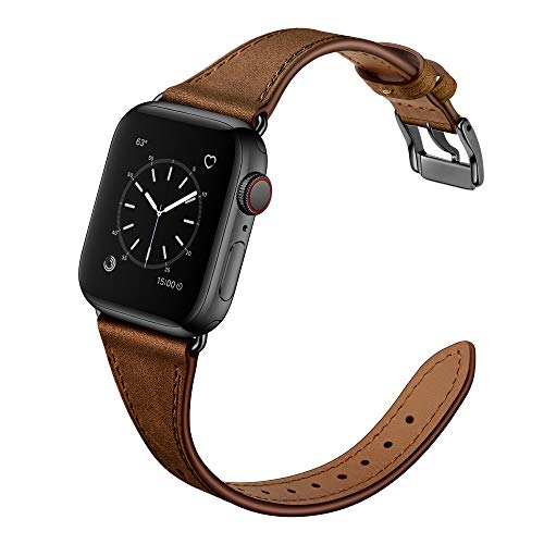 Arktis Lederarmband für Frauen kompatibel mit Apple Watch (Apple Watch Ultra 1/2 49 mm) (Series 7 8 9 45 mm) (Series SE 6 5 4 44 mm) (Series 3 2 1 42 mm) Edelstahlschließe - Retro Braun von Arktis