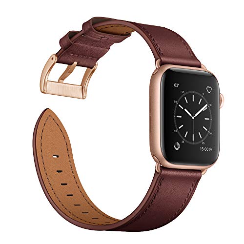 Arktis Lederarmband kompatibel mit Apple Watch (Apple Watch Ultra 1/2 49 mm) (Series 7 8 9 45 mm) (Series SE 6 5 4 44 mm) (Series 3 2 1 42 mm) Wechselarmband [Echtleder] - Bordeaux von Arktis