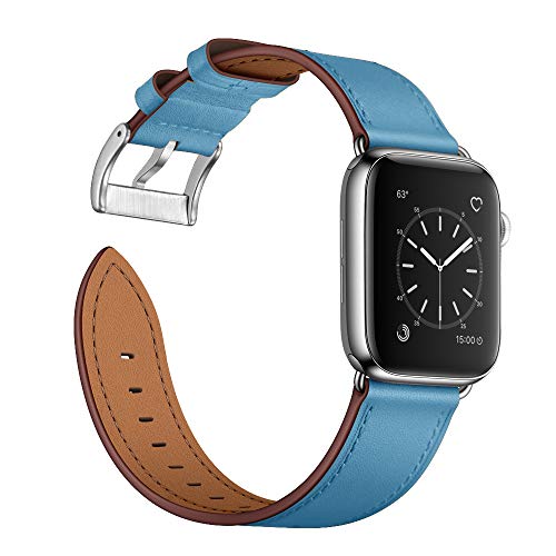 Arktis Lederarmband kompatibel mit Apple Watch (Apple Watch Ultra 1/2 49 mm) (Series 7 8 9 45 mm) (Series SE 6 5 4 44 mm) (Series 3 2 1 42 mm) Wechselarmband [Echtleder] - Faded Blue von Arktis