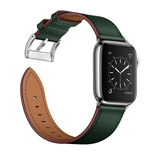 Arktis Lederarmband kompatibel mit Apple Watch (Apple Watch Ultra 1/2 49 mm) (Series 7 8 9 45 mm) (Series SE 6 5 4 44 mm) (Series 3 2 1 42 mm) Wechselarmband [Echtleder] - Nachtgrün von Arktis