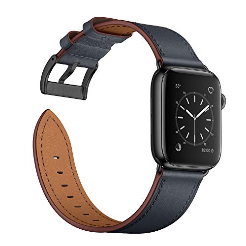 Arktis Lederarmband kompatibel mit Apple Watch (Apple Watch Ultra 1/2 49 mm) (Series 7 8 9 45 mm) (Series SE 6 5 4 44 mm) (Series 3 2 1 42 mm) Wechselarmband [Echtleder] - Schiefergrau von Arktis