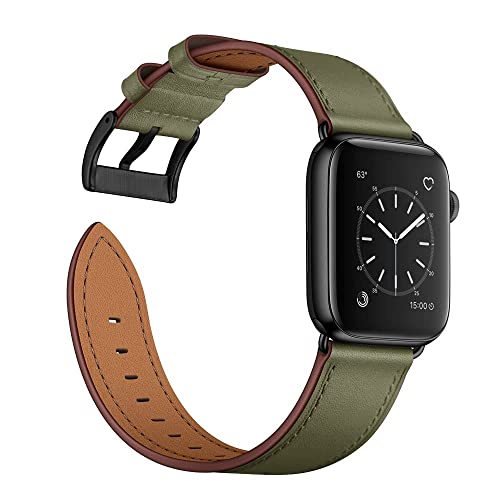 Arktis Lederarmband kompatibel mit Apple Watch (Apple Watch Ultra mit 49 mm) (Series 7 8 mit 45 mm) (Series SE 6 5 4 mit 44 mm) (Series 3 2 1 mit 42 mm) Wechselarmband [Echtleder] - Khaki von Arktis