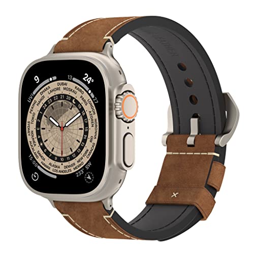 Arktis Lederarmband kompatibel mit Apple Watch Ultra 1, 2 mit 49 mm PALERMO GRANDE Ersatzarmband (Vintage-Look) [Titanfarbene Konnektoren] Dornschließe [316L-Edelstahl] (Sattelbraun) von Arktis