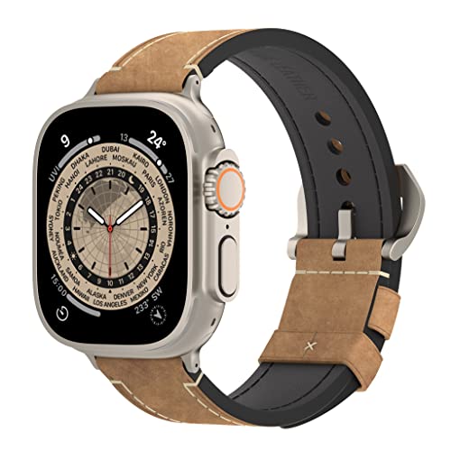 Arktis Lederarmband kompatibel mit Apple Watch Ultra 1, 2 mit 49 mm PALERMO GRANDE Ersatzarmband (Vintage-Look) [Titanfarbene Konnektoren] Dornschließe [316L-Edelstahl] (Wüstenbraun) von Arktis