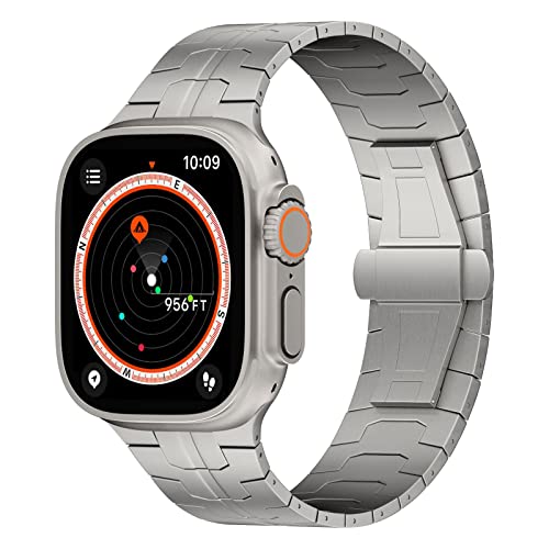 Arktis Titanarmband F-15 kompatibel mit Apple Watch Ultra 1, 2 49 mm, Gliederarmband aus Titan Grad 2, [Sandgestrahlt mit DLC-Beschichtung], [Butterfly-Verschluss], [Ultraleicht] (Natur) von Arktis