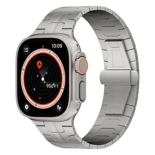 Arktis Titanarmband F-15 kompatibel mit Apple Watch Ultra 1, 2 49 mm, Gliederarmband aus Titan Grad 2, [Sandgestrahlt mit DLC-Beschichtung], [Butterfly-Verschluss], [Ultraleicht] von Arktis