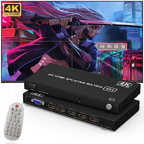 Video Wall Controller 2X2 4K HDMI Video Wall Processor TV Wall Controller, 4-Channel Splicing Display Controller with Remote Control for 4 TV Screens into 1 Wall Display von Arleedyn