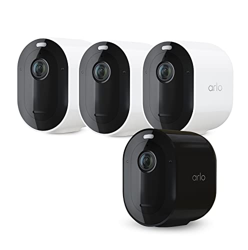 Arlo Pro 5 WLAN Überwachungskamera aussen, 2K UHD, 4er Set Weiß (3) - Schwarz (1), Verbesserte Farbnachtsicht, 160° Blickwinkel, 2-Wege Audio, mit Secure Plan Testzeitraum von Arlo