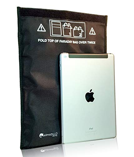 Faraday Tasche für Tablets, iPad Pro, Handys - Keyless Go Schutz Auto Schlüssel Faraday Bag- RFID Signalblockierende Strahlenschutztasche Stoppt Hacking, Tracking, Daten und Auto Diebstahl von Armadillo Pro-Tec