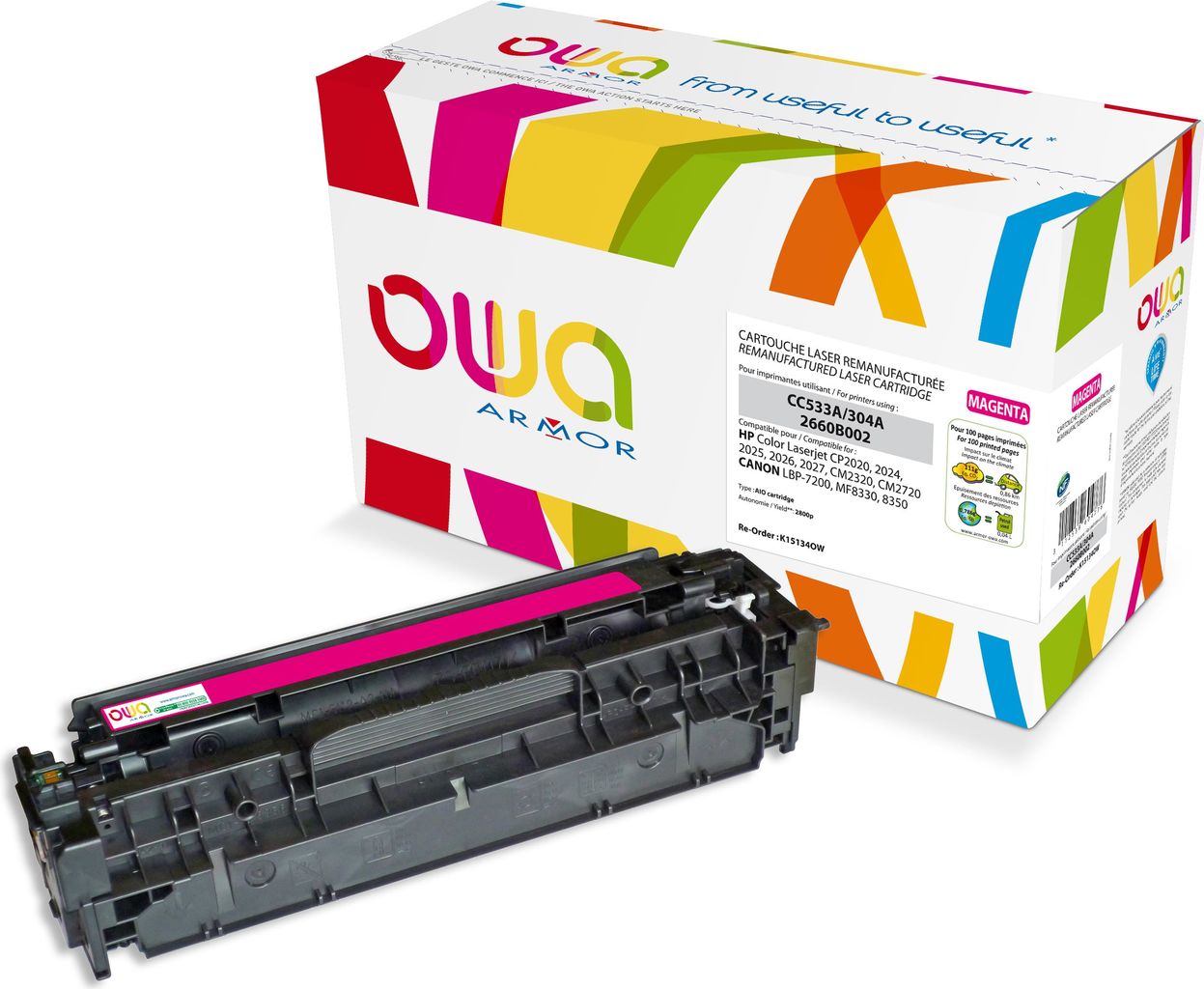 OWA Toner K15134OW ersetzt hp CC533A/2660B002, magenta Farbe: magenta, Kapazität: ca. 2.800 Seiten, - 1 Stück von Armor