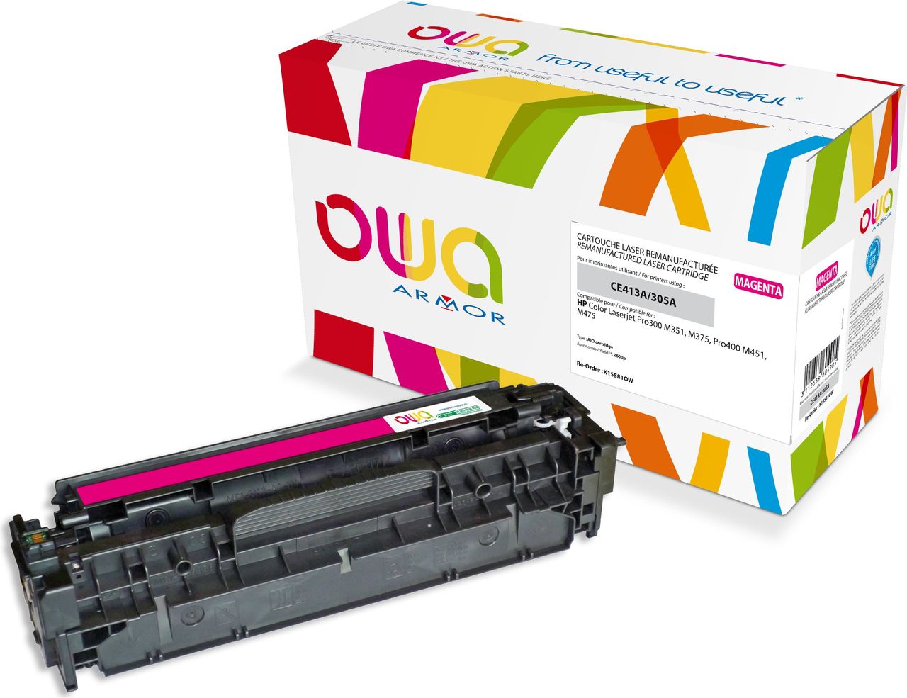 Armor OWA - Magenta - wiederaufbereitet - Tonerpatrone (Alternative zu: HP CE413A) - für LaserJet Pro 300 color M351a, 300 color MFP M375nw, 400 color M451, 400 color MFP M475 (K15581OW) von Armor