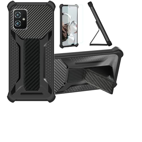 Aroepurt Hülle Für Asus Zenfone 8 Hülle Case Handyhülle Schutzhülle Cover [mit gehärtetem Glas-Screen-Protector] Hybrid [Folding Support Magnetic] [Frosted Anti-Fingerprint] Schwarz von Aroepurt