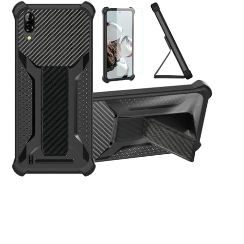 Aroepurt Hülle Für Blackview A60 Hülle Case Handyhülle Schutzhülle Cover [mit gehärtetem Glas-Screen-Protector] Hybrid [Folding Support Magnetic] [Frosted Anti-Fingerprint] Schwarz von Aroepurt