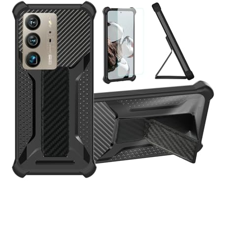 Hülle Für ZTE Axon 40 Ultra Hülle Case Handyhülle Schutzhülle Cover [mit gehärtetem Glas-Screen-Protector] Hybrid [Folding Support Magnetic] [Frosted Anti-Fingerprint] Schwarz von Aroepurt