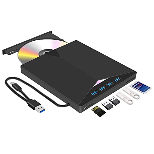 Externer DVD/CD-ROM-Laufwerk und Brenner USB 3.0 und Typ-C mit SD/TF-Kartenleser und USB, CD-RW VCD für Windows 7/8/10/Vista/XP/Mac OS, Laptop, Desktops von Arozxin