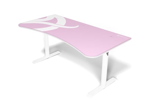 Arozzi Arena Ultrawide gebogener Gaming- und Bürotisch mit vollflächiger, wasserabweisender Schreibtischunterlage, Kabelmanagement-Aussparungen und Netz (White Pink) von Arozzi