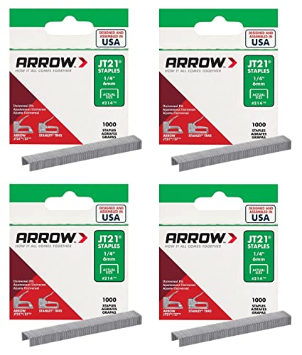 Arrow Fastener 214 Original JT21 1/4 Zoll Heftklammern, 1000 Heftklammern, 4 Stück Arrow Fastener 214 Original JT21 1/4 Zoll Heftklammern, 1000 Heftklammern, 4 Stück von Arrow
