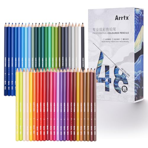 Arrtx 48-teiliges Buntstifte-Set, Buntstifte, perfekt für Erwachsene und Künstler, Skizzieren, Schattieren und Kritzeln, weicher Kern, Buntstifte für Schüler von Arrtx