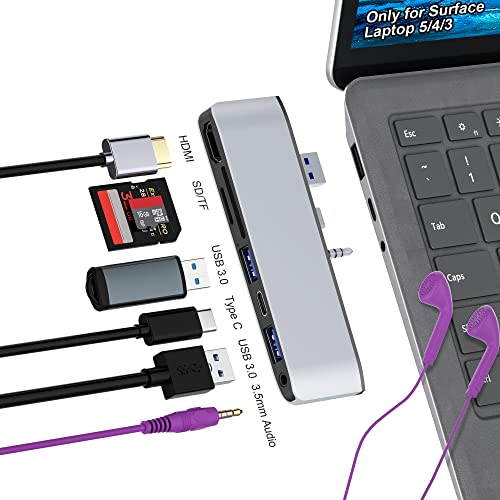 Docking Station für Surface Laptop 5 /Laptop 4 /Laptop 3, Surface Laptop 5 Hub mit 4K HDMI, USB 3.0 * 2, Typ C 2.0, SD/TF Slot, 3.5mm Audio Port, USB Hub Adapter für Microsoft Surface Laptop 5/4/3 von Arsandyn