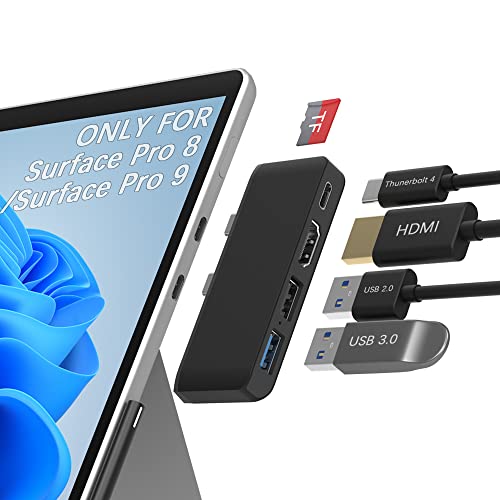 Surface Pro 9 Docking Station, Surface Pro 8 Docking Station mit 4K-HDMI, USB-C-Thunderbolt 4, USB 3.0 + 2.0, TF-Kartenleser, Surface Pro 9/8 Zubehör Hub erweitert Surface Pro 9/8 auf 3 Bildschirme von Arsandyn