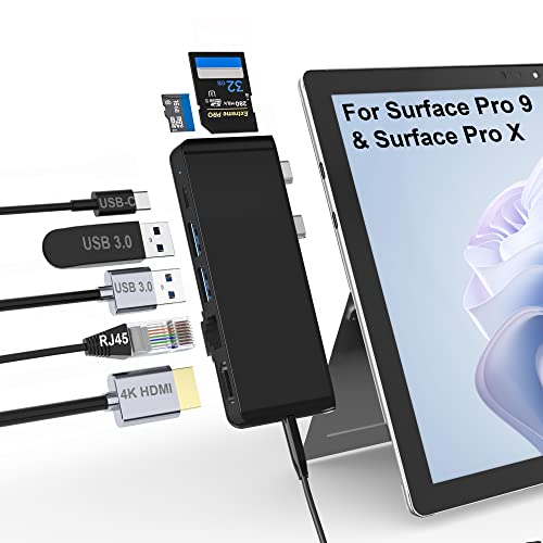 Surface Pro 9 Docking Station, Surface Pro 9 Hub Adapter mit 100 Mbps LAN, 4K HDMI, 100W USB-C (Display+Daten+PD Aufladen), 2 USB 3.0, 3.5mm Audio, SD/TF Kartenleser für Microsoft Surface Pro 9/X von Arsandyn