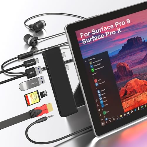 Surface Pro 9 Hub Docking Station,Surface Pro 9 Adapter mit 4K HDMI,Thunderbolt 4 (8K-Video+40G Daten+100W Aufladen),2XUSB 3.0,SD/TF Kartenleser,3,5mm-Audio,dreifaches Display für Surface Pro 9/Pro X von Arsandyn