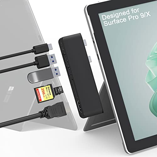 Surface Pro 9 Zubehör, Surface Pro 9 Hub Docking Station mit 4K HDMI, USB-C Thunerbolt 4 (Display+Daten+PD), USB 3.0 * 2, SD TF Karten Slot, Triple Display für Microsoft Surface Pro 9/X von Arsandyn