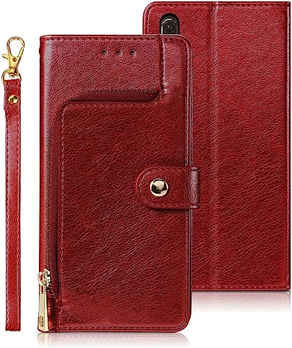 Arseaiy Hülle für Motorola Moto G84 5G Flip Phone Case PU Leder Reißverschluss Tasche Wallet Case Cover mit Kartenhalter Kickstand Shell Rot von Arseaiy