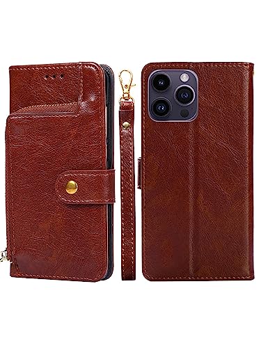 Arseaiy Schutzhülle für Samsung Galaxy S7 Edge/G9350 Flip Phone Case PU Leder Reißverschluss Tasche Wallet Case Cover mit Kartenhalter Kickstand Shell Braun von Arseaiy