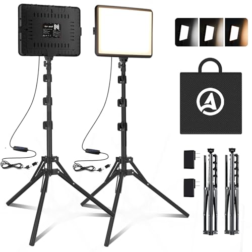 Video Licht Set, 2er-Pack 25 x 20 cm 15 W LED Studio Fotolicht, Dimmbares 2800–6500K Kamera Licht für Video/Streamen von Selfies/Porträts im Innenbereich, Licht mit 160cm Stativ/TypC Adapter/Ladegerät Video Licht Set, 2er-Pack 25 x 20 cm 15 W LED Studio Fotolicht, Dimmbares 2800–6500K Kamera Licht für Video/Streamen von Selfies/Porträts im Innenbereich, Licht mit 160cm Stativ/TypC Adapter/Ladegerät von Arsoer