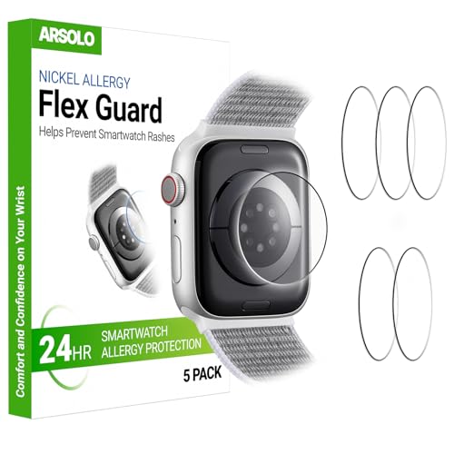 Arsolo Flex Guard Nickel-Metall-Allergie-Rückenschutz für Apple Watch [44/45 mm], verhindert Hautausschlag, Kontaktdermatitis, weiche Folie, Sensorschutz, Rückabdeckung für iWatch 44 mm/45 mm, 5 Stück von Arsolo