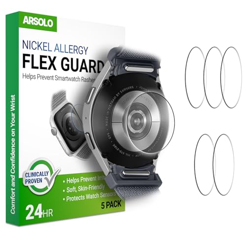 Arsolo Nickel-Metall-Allergie-Rückenprotektor für Samsung Galaxy Watch 7/6/5/4/3/Active2 [40/41/44/45 mm], Classic 6, 5 Pro, Classic 4, verhindert Ausschlag, Kontaktdermatitis, Sensorschutz – 5 Stück von Arsolo