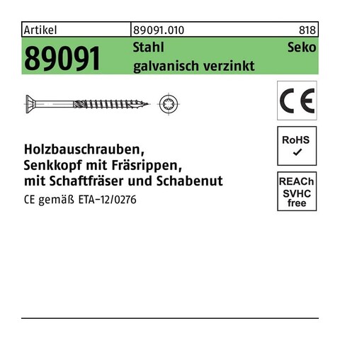 Art 89091 Holzbauschrauben Ce Stahl 6 X 280 -T30 Galvanisch von Art