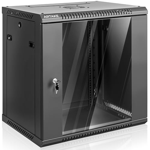 12U Wandhalterung Rack Serverschrank mit Sichtglastür, Heimnetzwerk Schrank mit Schlössern, Kühllüfter, Server-Rack für IT-Geräte, A/V-Geräte, Büro (12U) von Artake