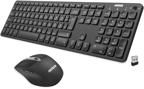 Arteck 2.4G Kabellose Tastatur und Maus kombination Ultra dünne Full Size Tastatur Tastatur und ergonomische Maus für Desktop-PC und Laptop mit Windows 11/10/8/7 Eingebauter Akku mit USB-C Ladestecker von Arteck
