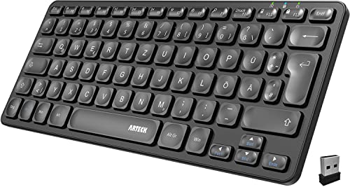 Arteck Kabellose Tastatur, Deutsches QWERTZ Layout wiederaufladbare USB Anschluss 2,4 GHz Kabellos Tastatur mit Multimedia-Tasten, Kompatibel mit PC, Computer, Notebook, Laptop, Windows 11, 10, 8 von Arteck