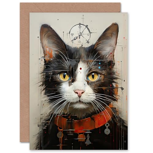 Abstract Cat Painting Key Collar for Him or Her Man Woman Birthday Thank You Congratulations Blank Art Greeting Card von Artery8