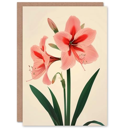 Artery8 Amaryllis Blume Blüte Stilisiert Botanisch Design Geburtstagskarte von Artery8