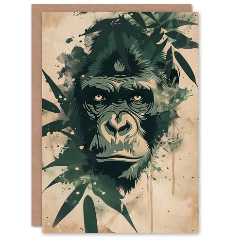Artery8 Birthday Card Abstract Gorilla Jungle Leaves Green Animal For Him Man Male Dad Brother Son Papa Grandad Greeting Card von Artery8